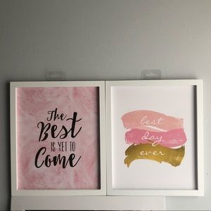Pink, gold and white wall decor. Set of 2